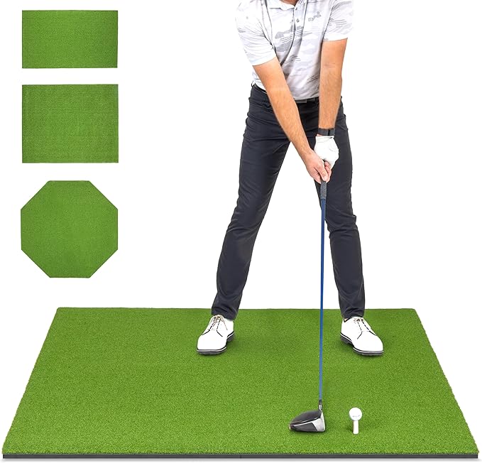 Person practicing golf on GoSports Pro green mat