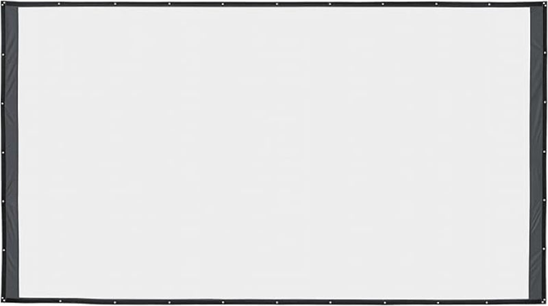 White projector screen with black frame on a white background