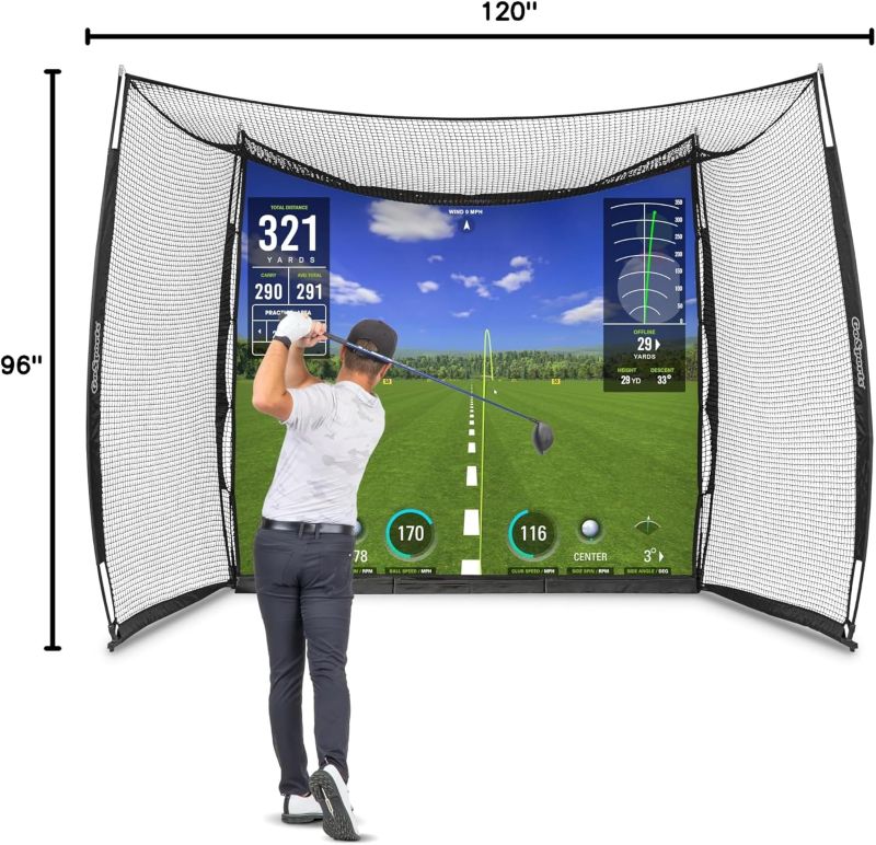 GoSports Range Cage 10 x 8 ft Golf Practice Hitting Net - Blank Simulator Screen
