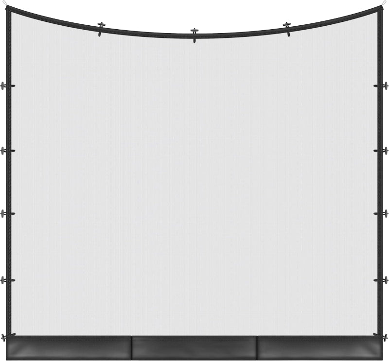 Curved white screen with black frame on a white background