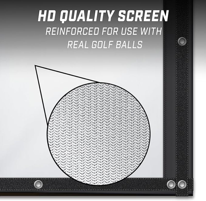 HD quality screen reinforced for use with real golf balls on a gray background