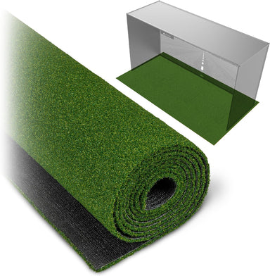 Roll of green artificial grass with a clear display box.
