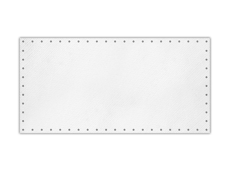 Rectangular white screen with silver studs on a white background