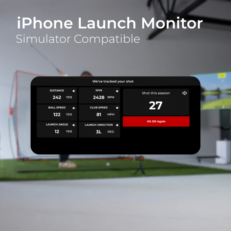 Phone launch monitor data display with sports field background