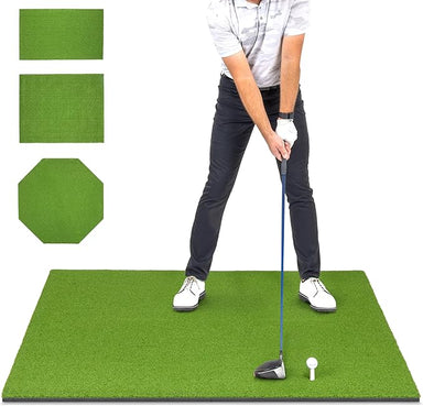 Person practicing golf on GoSports Pro green mat 