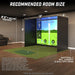 Room size recommendation for a golf simulator setup with dimensions and specifications.