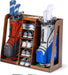 Golf bag and shoe organizer with golf bags and shoes on a white background