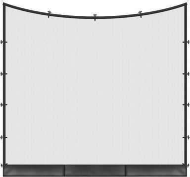 Curved white screen with black frame on a white background