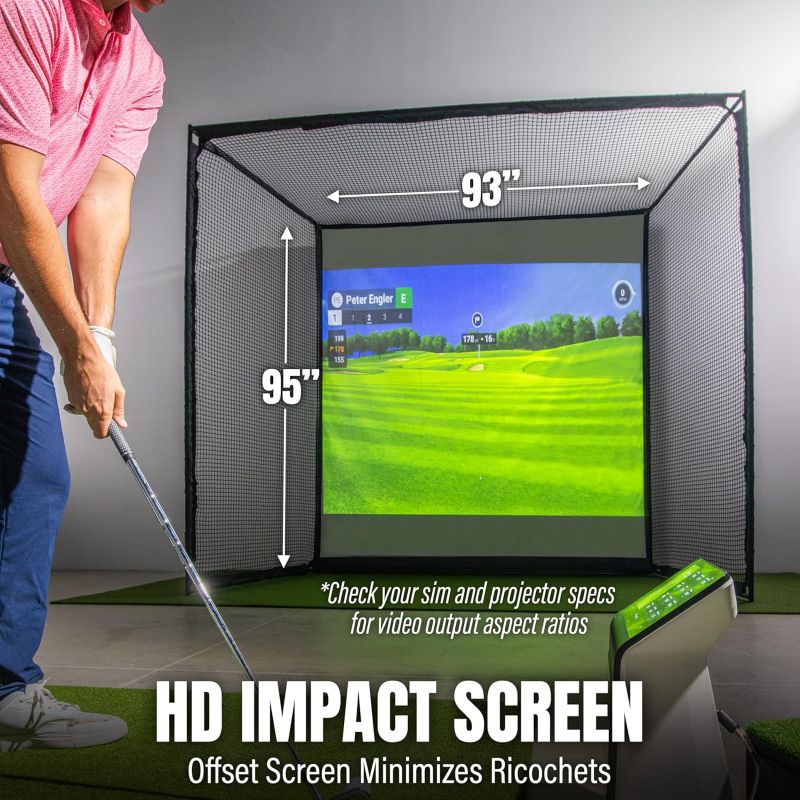 GoSports Range Cage Elite Golf Hitting Net - 8 x 8 ft Golf Simulator Enclosure with Impact Screen