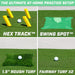 Golf practice setup with Hex Track, Swing Spot, Rough Turf, and Fairway Turf on a green grass background.