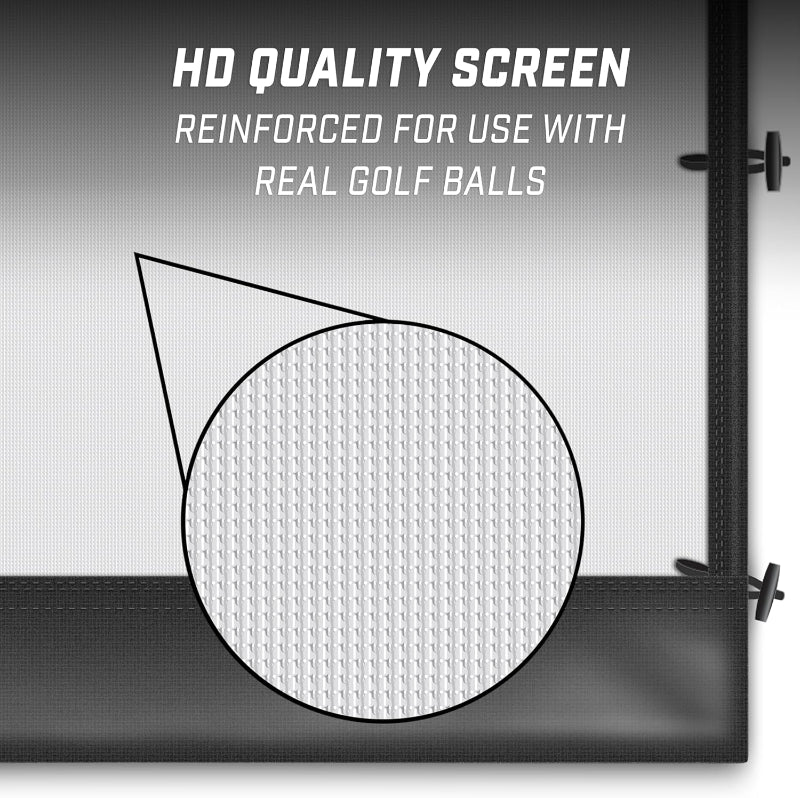 Golf screen with HD quality screen and text about real golf ball use