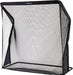 Black golf practice net with mesh design on a white background