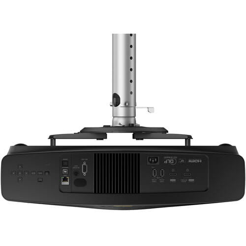 BenQ BR9708 projector on a mount shown from the back with inputs