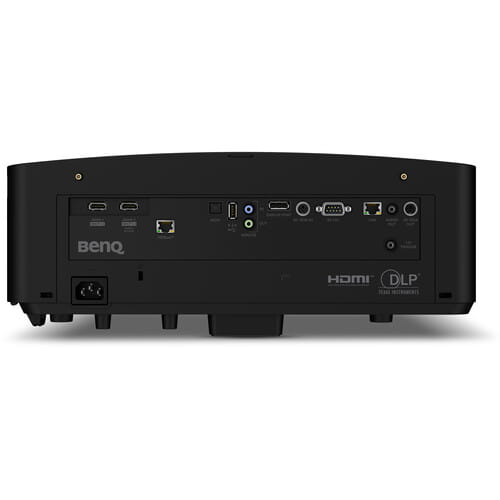 Back view of a BenQ LK936ST projector with various ports on a white background