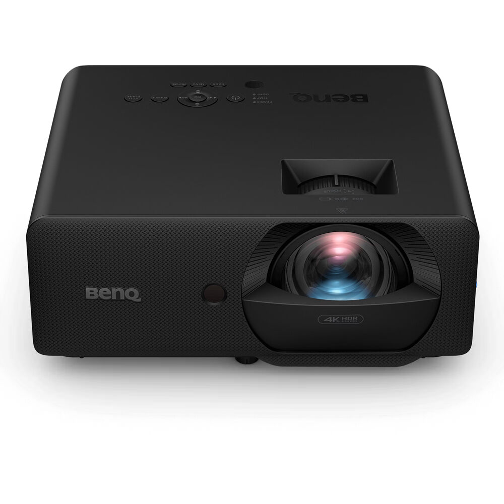 Black BenQ LW830ST projector on a white background from the front top