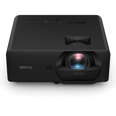 Black BenQ LW830ST projector on a white background from the front top