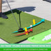 GoSports 5 ftx4 ft PRO Golf Practice Hitting Mat with hex track pylons and golf balls on a green mat.
