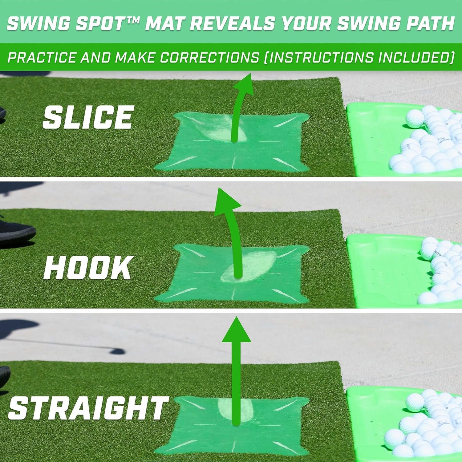 GoSports 5 ftx4 ft PRO Golf Practice Hitting Mat showing use of swing spot