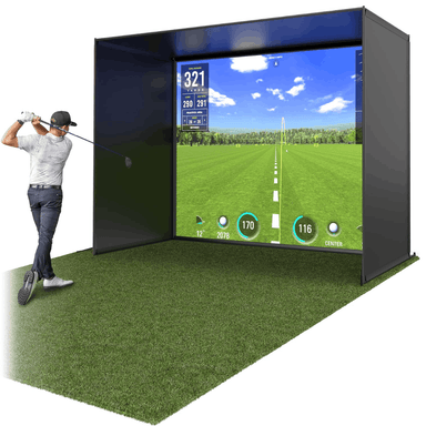 GoSports Golf Simulator Enclosure Net - 12 x 9 ft Complete Set with Frame and HD Impact Screen Kit on white background