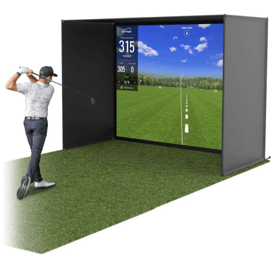 GoSports Golf Simulator Enclosure Net 10 x 8 ft- Complete Set with Frame and HD Impact Screen Kit on white background
