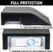 Shatter-resistant hood cover with projector inside, labeled 'Full Protection' and 'Removable Protective Polycarbonate Panel'.