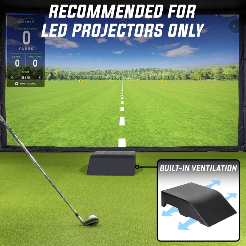 GoSports Golf Simulator Projector Cover - Floor Mounted Enclosure shown on turf highlighting ventilation