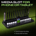 GoSports Premium Wood Golf Club Holder Stand with Phone/Tablet Slot for Golf Simulators on a green background