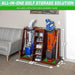 GoSports Premium Wooden Golf Bag Organizer and Storage Rack - Brown Finish in a room setting.