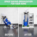 Before and after comparison of golf gear organization with GoSports Premium Wooden Golf Bag Organizer and Storage Rack 

