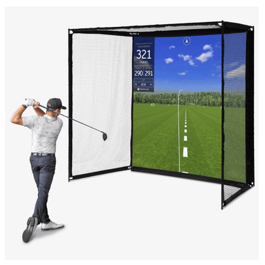 GoSports Range Cage Elite Golf Hitting Net - 8 x 8 ft Golf Simulator Enclosure with Impact Screen on white background