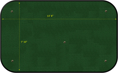 Green putting mat with measurements marked on it