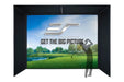 Outdoor screen with a golf scene and Elite Screens logo, featuring a person playing golf.