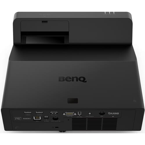 BenQ LU895UST projector from the back view showing inputs on a white background