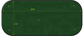 Green putting mat with measurements on a black border