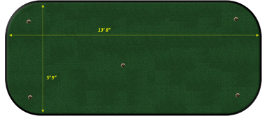 Green putting mat with measurements on a black border