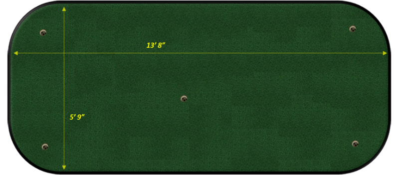 Green putting mat with measurements on a black border