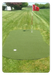 Golf putting green with a red flag on a grassy field