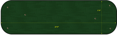 Green putting mat with measurements on a green background