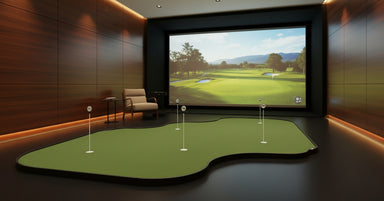 Pro Putt Systems Pro Series 14'x18' Premium Putting Green shown in a golf room
