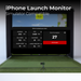 Phone launch monitor with sports analytics on a screen, suitable for simulator use.