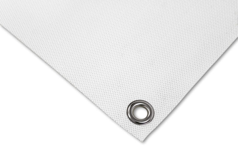 White screen fabric with a metal grommet on a white background
