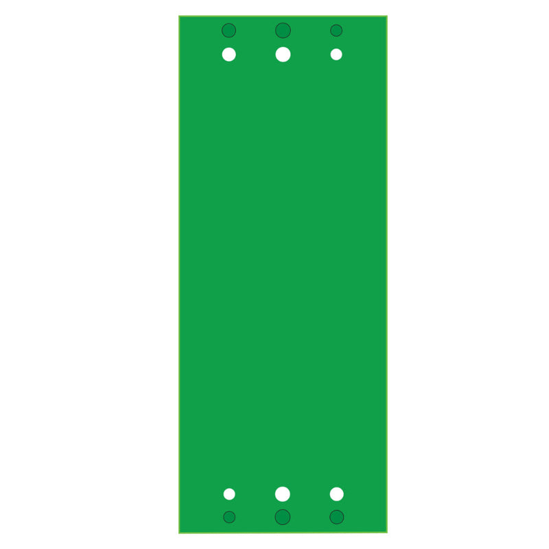 Diagram of putting green with 3  holes at the top and bottom on a white background
