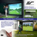 Golf simulator setup with Elite Screens branding and features highlighted.