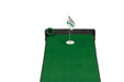 Green putting mat with a flag and hole on a white background