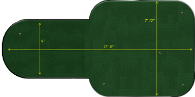 Green putting mat with measurements on a white background